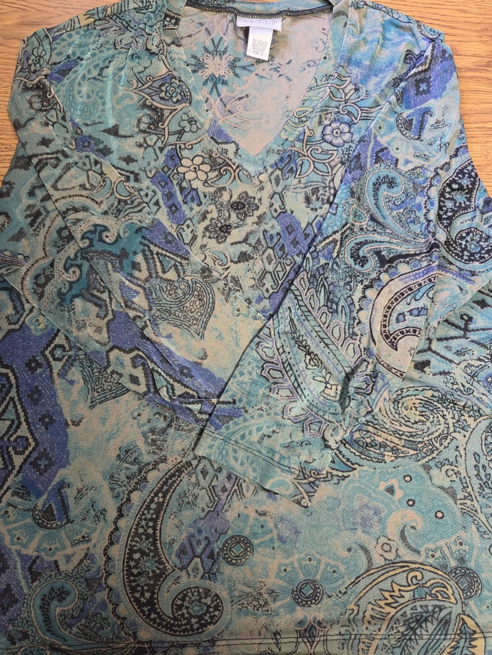 Chico's Travelers Teal Paisley V-Neck Top Size XL - Picture 7 of 7